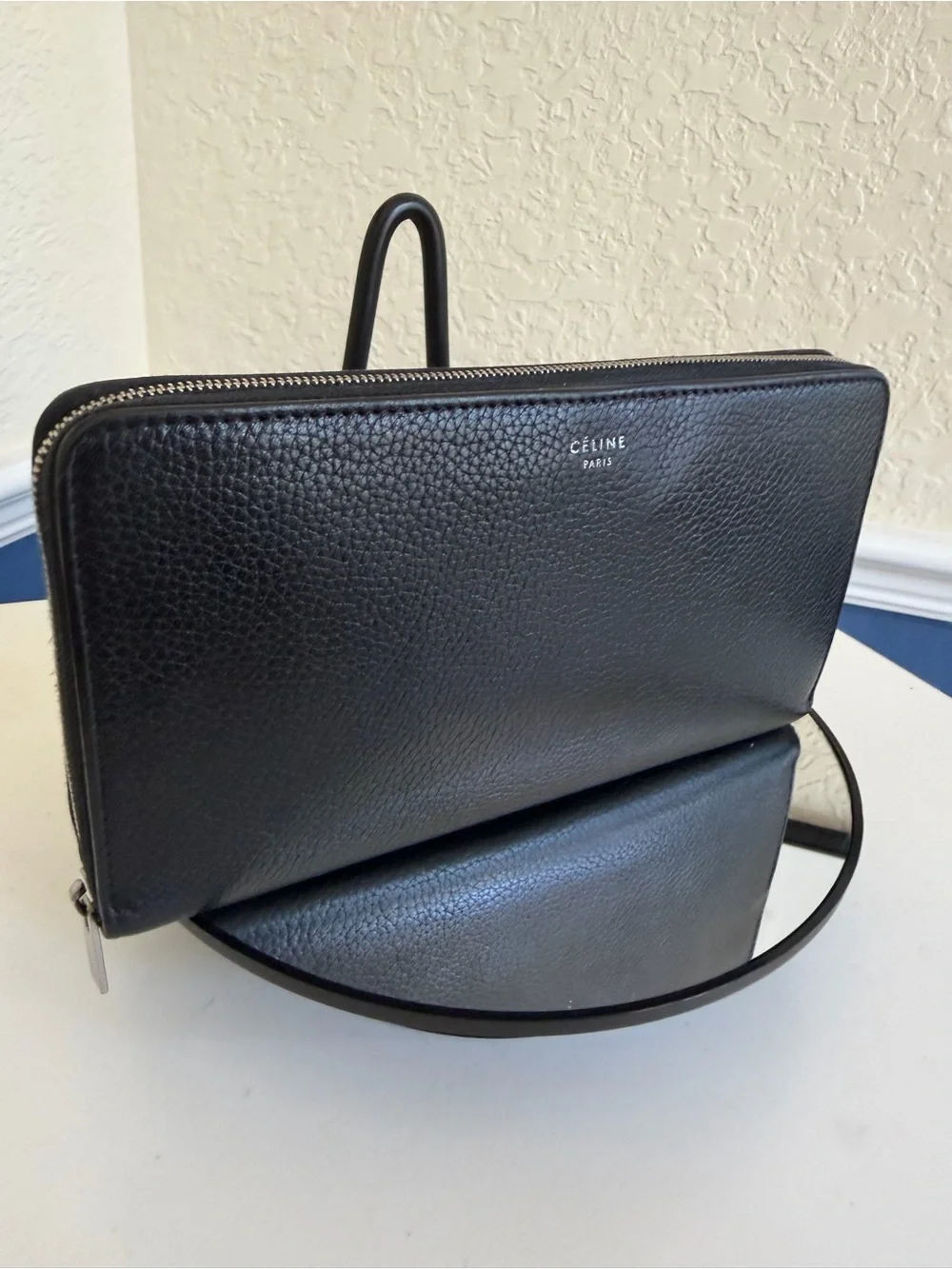 Celine Paris Large Zipped Continental Wallet Black Calfskin Zip-around Clutch
